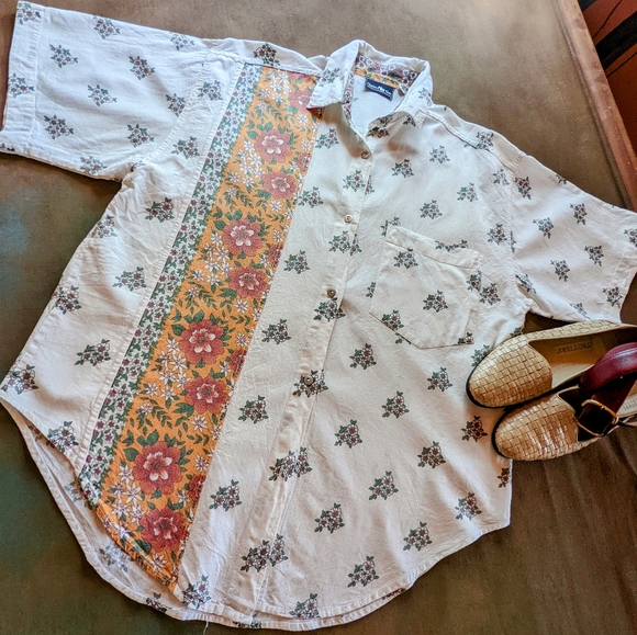 Hunters Run Tropical Shirt Medium White Red - Picture 1 of 13